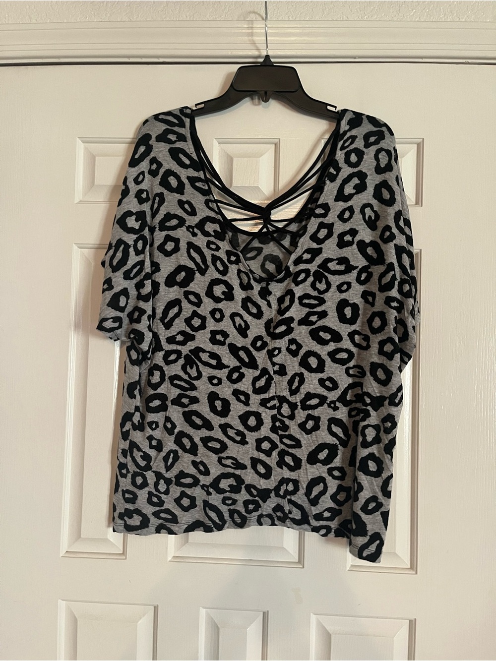 Gray and Black Leopard Print Women's Top with Strappy Back